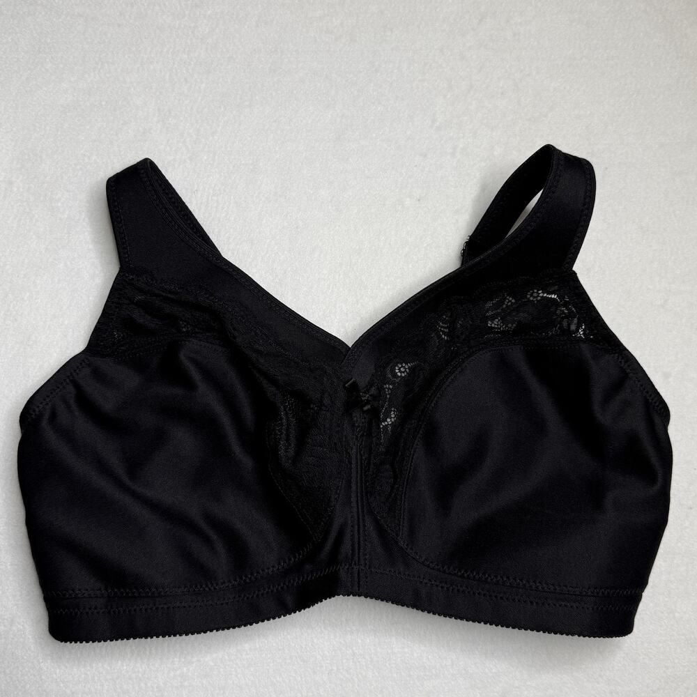 Glamorise Bra Womens 36G Black Wireless Lace Full Coverage T Shirt 1003